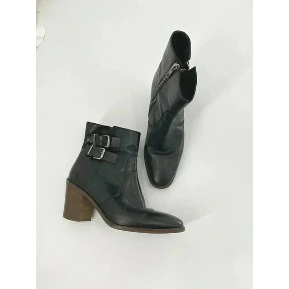 J.Crew Dean Ankle Buckle Block Heel Boots Size 9 $298 Black 07045 Zip Booties - Picture 2 of 7